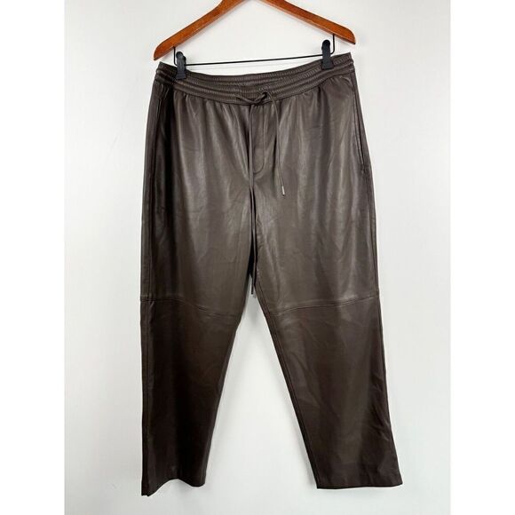 NWT Mango MNG Leather-effect elastic waist Slouchy Pants Brown Women’s Size XL - Picture 2 of 12